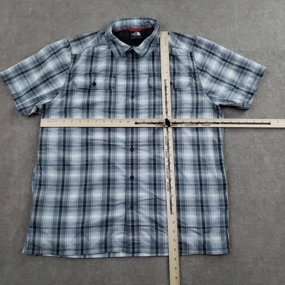The North Face Shirt Mens Large Gray Blue Plaid Short Sleeve Button Front Hiking